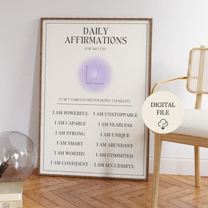Daily Affirmations Aura Poster, Success Affirmation Print, Manifestation Spiritual Wall Art, Purple Retro Aura Print, Mental Health Poster
