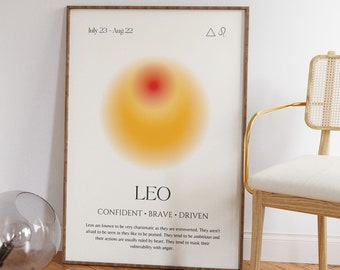 Gradient Aura Leo Zodiac Print, Leo Star Sign Poster, Leo gift, Leo Wall art, Zodiac wall art, Leo Astrology Poster, Digital Print