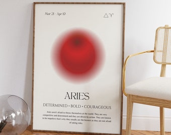 Gradient Aura Aries Zodiac Print, Aries Star Sign Poster, Aries gift, Spiritual Wall Art, Zodiac wall art, Astrology Poster, Digital Print