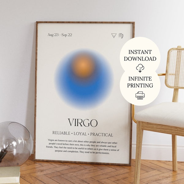 Virgo Zodiac Sign Gift Poster, Gradient Aura Virgo Wall Art, Zodiac sign dorm room decor, Virgo Birthday Gift, Star Sign Virgo Print