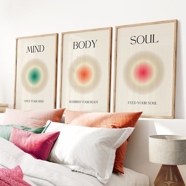 Positive Aura Posters, Set of 3 Gradient Colourful Poster, Spiritual Art Energy, Y2k Girl Dorm Decor, College Girls Wall Print, Student Gift