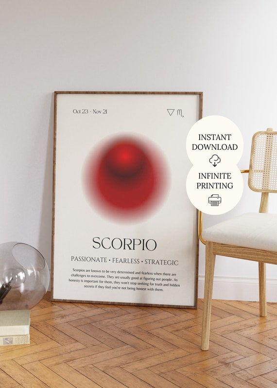 Scorpio Zodiac Sign Gift Poster, Gradient Aura Scorpio Wall Art, Zodiac sign dorm room decor, Scorpio Birthday Gift, Star Sign Scorpio Print