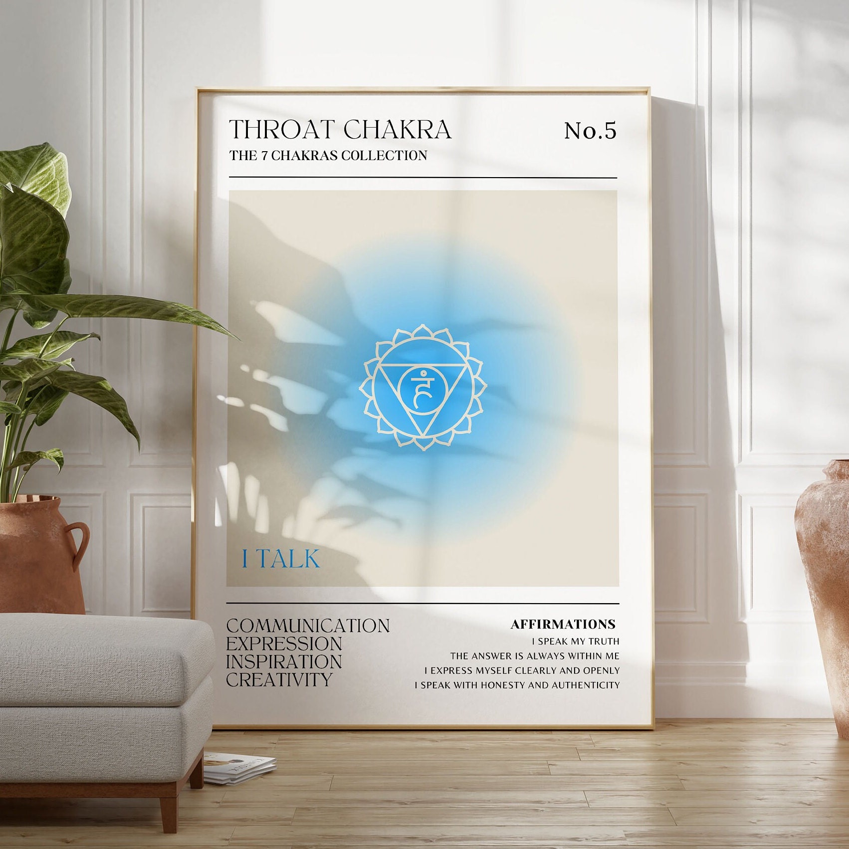 Gradient Aura Blue Throat Chakra Affirmations Digital Print, Spiritual ...