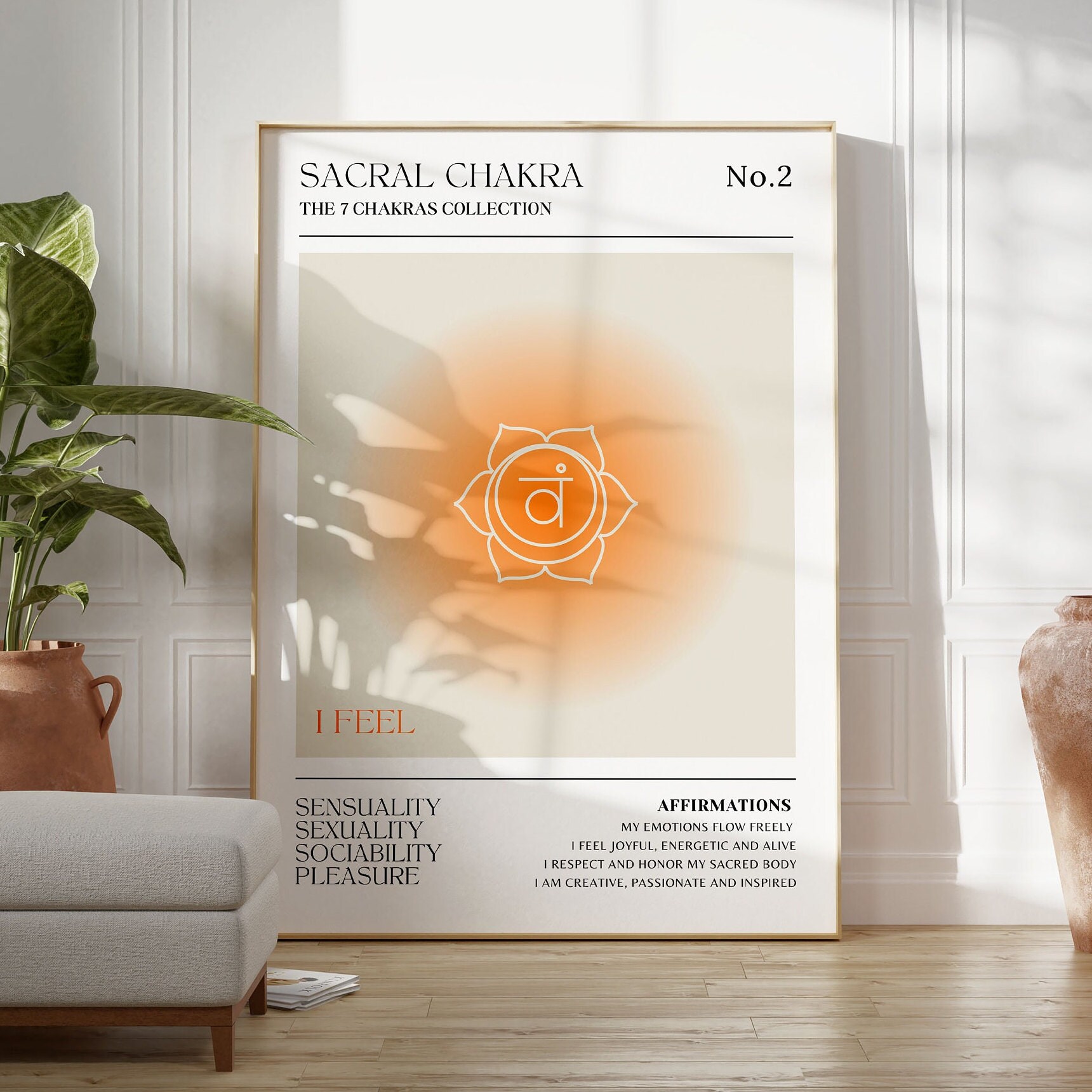 Gradient Aura Orange Sacral Chakra Affirmations Digital Print 
