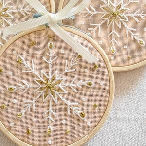 Embroidered Ornament / 3.5 Christmas Handmade Snowflake Ornament / Finished Hoop / Ready to Hang Christmas Decoration / Gift package image 4