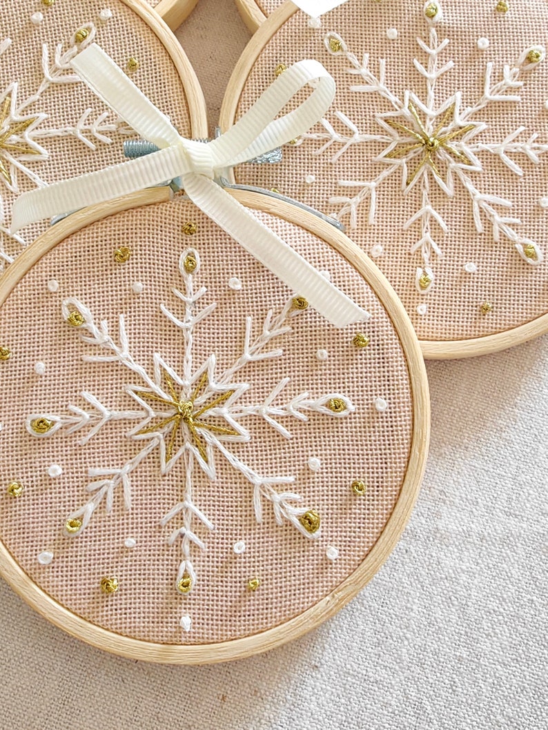 Embroidered Ornament / 3.5 Christmas Handmade Snowflake Ornament / Finished Hoop / Ready to Hang Christmas Decoration / Gift package image 4