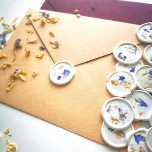 Sigilli di cera di peal essiccati interi, sigilli in cera blu e avorio, adesivi in cera profumata perfetti per inviti di nozze e cancelleria di nozze