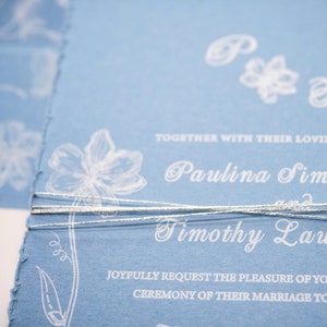 Deckled Edge Dusty Blue Wedding Invitations | Elegant Romantic Floral Wedding Invitations | Handmade Blue Invitation | Save The Date | RSVP