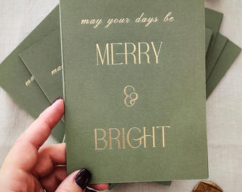 Luxury Hot Foil Christmas Cards & Wax Seal | Set of 1, 3 or 6 | Gold Foil “May Your Days Be Merry and Bright” | Elegant Greeting Cards Set