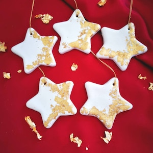 Christmas clay star ornaments | Set of 3 or 5 hanging stars with gold leaf | Clay hanging Christmas stars with gold foil |