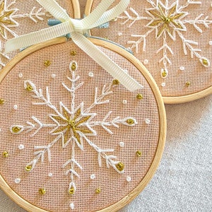 Embroidered Ornament / 3.5 Christmas Handmade Snowflake Ornament / Finished Hoop / Ready to Hang Christmas Decoration / Gift package image 5