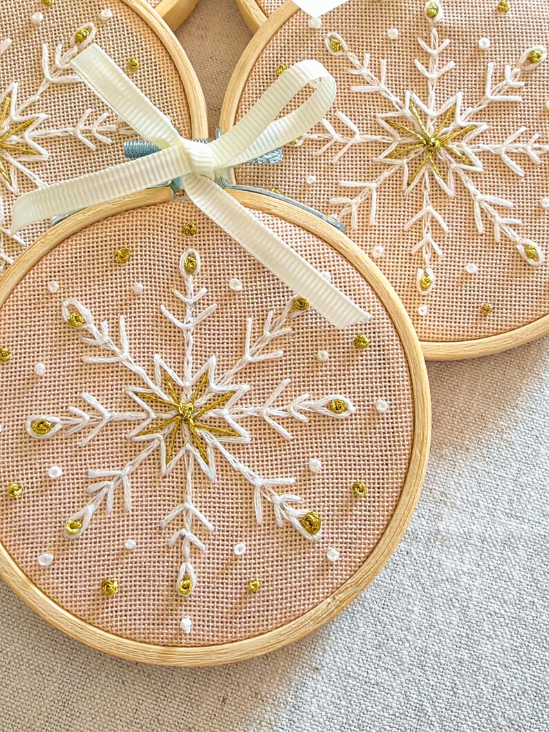 Embroidered Ornament / 3.5 Christmas Handmade Snowflake Ornament / Finished Hoop / Ready to Hang Christmas Decoration / Gift package image 5