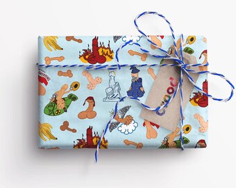 24in x 24in Superbad Inspired Wrapping Paper | Funny Penis Gift Wrap | Cartoon Dick Wrapping Paper | Funny Birthday Wrapping Paper