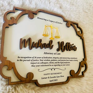 Lawyer Retirement Plaque: Scales of Justice, Attorney Gift