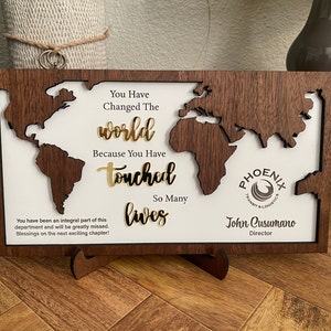 Personalized Retirement Gift: World Map Farewell Plaque