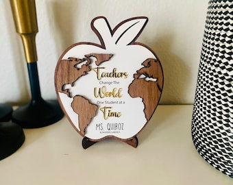 Personalized Teacher Apple Desk Sign: Layered Acrylic & Wood