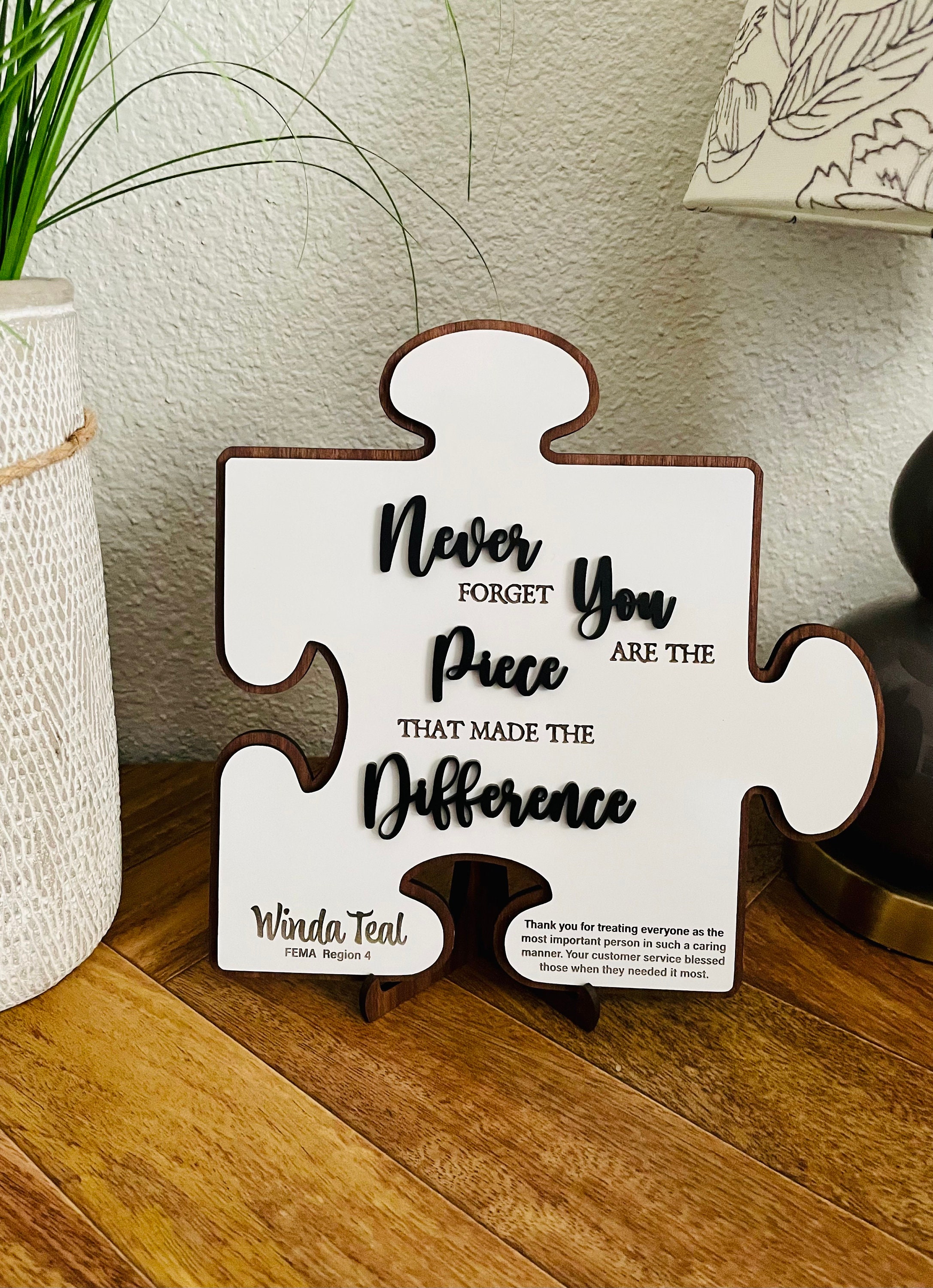Thank You Puzzle Piece Desk Decor – Wooden Appreciation Gift For Coworkers, Retirement, Farewell