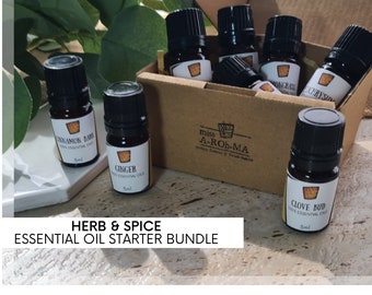 Starter Kit Bundle | 100% Pure & Natural Essential Oils | Diffuser Gift Set of 8 | Herb and Spice Scents