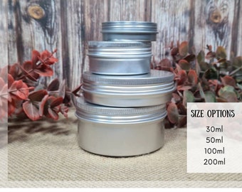 Aluminium Silver Tins Jars Containers Vessels | 30ml, 50ml, 100ml & 200ml | Suitable for Skincare Cosmetic Packaging Storage Containers