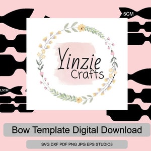 Style 2 Hair bow template Bow cut file Faux leather || Studio3, SVG, DXF, pdf, eps, jpg, png - Instant Download!