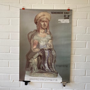 Cartel original, 1988, arte checo, Mathildenhöhe, Darmstadt, exposición, museo, cerámica, mujer, perro, vestido, vintage, decoración, hogar