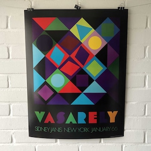 Póster original, 1974, Victor Vasarely, Sidney Janis, Nueva York, turquesa, impresión artística, vintage, círculo, museo, exposición, arte abstracto