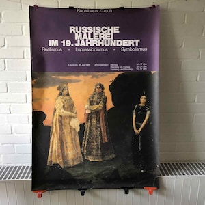Gran cartel original, 1989, Kunsthaus Zúrich, Pintura rusa del siglo XIX, exposición, Realismo, Impresionismo, Simbolismo, Vintage