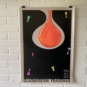 Cartel original, Glasmuseum Frauenau, Museo, Jarrón, Vintage, Diseño, Naranja, Gráficos, Artesanía, Años 80, Exposición, Artes y manualidades, Decoración