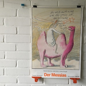 Cartel original, 1988, Friedrich Karl Waechter, El Mesías, obra, dicho, teatro, Dortmund, años 80, vintage, decoración, hogar, camello