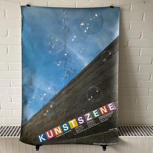 grande poster originale, 1986, scena artistica di Zurigo, vintage, museo d'arte, cemento, bolla di sapone, mostra, casa d'arte, design, arti decorative