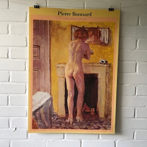 Poster originale, 1987, Pierre Bonnard, Nuda Davanti al Camino, mostra, St. Tropez, camino, donna, vintage, regalo, decorazione, arte, pittura