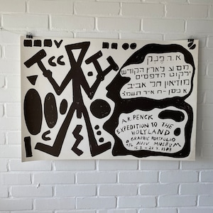 Manifesto originale, 1983, AR Penck, Tel Aviv, Museo, Spedizione in Terra Santa, Mostra, Arte, Grafica, Schizzo, Bianco e nero, Vintage