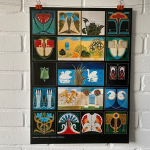 Cartel original, 1984, Art Nouveau, azulejos, cerámica, cisne, flor, jardín, flora, exposición, decoración, foto, vintage, regalo.