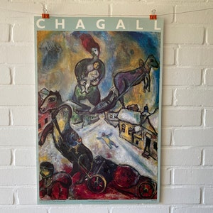 Póster original, Marc Chagall, Guerra, Póster Electa, Vintage, Decoración Arte Europeo, Carroza, Cielo, Mujer