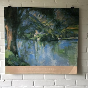Cartel original, 1986, Paul Cézanne, Lago de Annecy, Nueva York, Museo Metropolitano de Arte Moderno, Impresionismo, Vintage, Lago, Casa, Arte