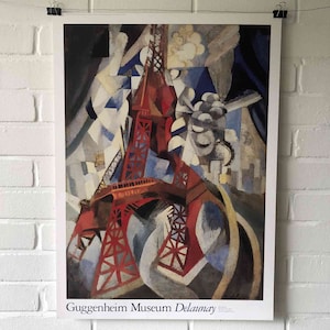 Poster originale, 1992, Robert Delaunay, Torre Eiffel rossa, Museo, stampa, Stati Uniti, cubismo, astratto, Parigi, Francia, vintage, arte, nuvola