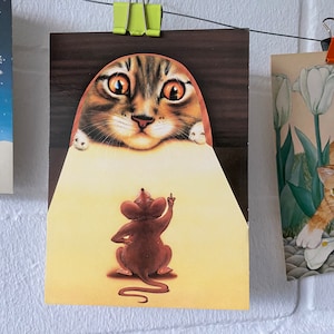 6 Postkarten, Katzen, 1990er, Vintage, Set, Scrapbooking, Junkjournal, Basteln, Haustier, Maus, Tulpe, Schnee, Hund, Freundschaft, Tier, Art