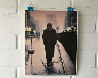 small original poster, 1987, James Dean, Boulevard of Broken Dreams, Gottfried Helnwein, scrapbook, vintage, rain, coat, urban, film
