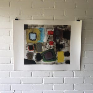 Cartel original, 1989, Fritz Winter, vibraciones de rojo y verde, The Arthouse, Bocholt, arte abstracto, artista, retro, vintage, decoración