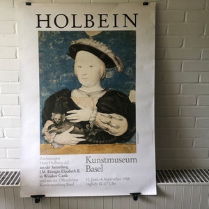 gran cartel original, 1988, Hans Holbein, Kunstmuseum Basel, niño con lémur, retrato, dibujo, exposición, vintage, decoración, pintura, sombrero