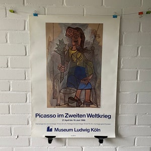 Manifesto originale, 1988, Picasso nella seconda guerra mondiale, Donna con carciofo, Museo Ludwig, Colonia, Offset, Vintage, Mostra, Arte moderna, Decorazione
