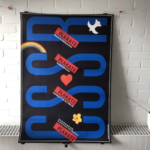 Gran cartel original, 1986, CSSR, Zurich, litografía offset, corazón, arco iris, paloma, flor, retro, vintage, decoración, hogar, museo