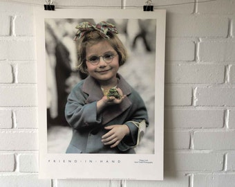 Original poster, Peggy Lindt, Friend in Hand, photo, vintage, child, friendship, glasses, hairband, girl, pet, 1990, France