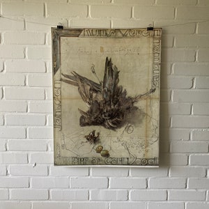 Manifesto originale, 1979, Horst Janssen, Kunstverein Hamburg, collezione, Carl Vogel, vintage, uccello, schizzo, matita, arte, tipografia, grigio