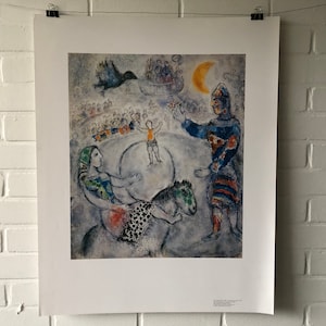 Póster original, 1987, Marc Chagall, El Gran Circo Gris, Impresión, Vintage, Decoración, Museo, Arte, Luna, Caballo, Pájaro, Pintura, Amarillo