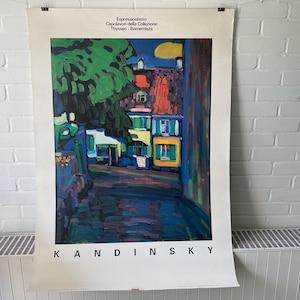 enorme cartel original, 1989, Kandinsky, Murnau: Case sull' Obermarkt, Thyssen Bornemisza, Bauhaus, exposición, arte, vintage, abstracto