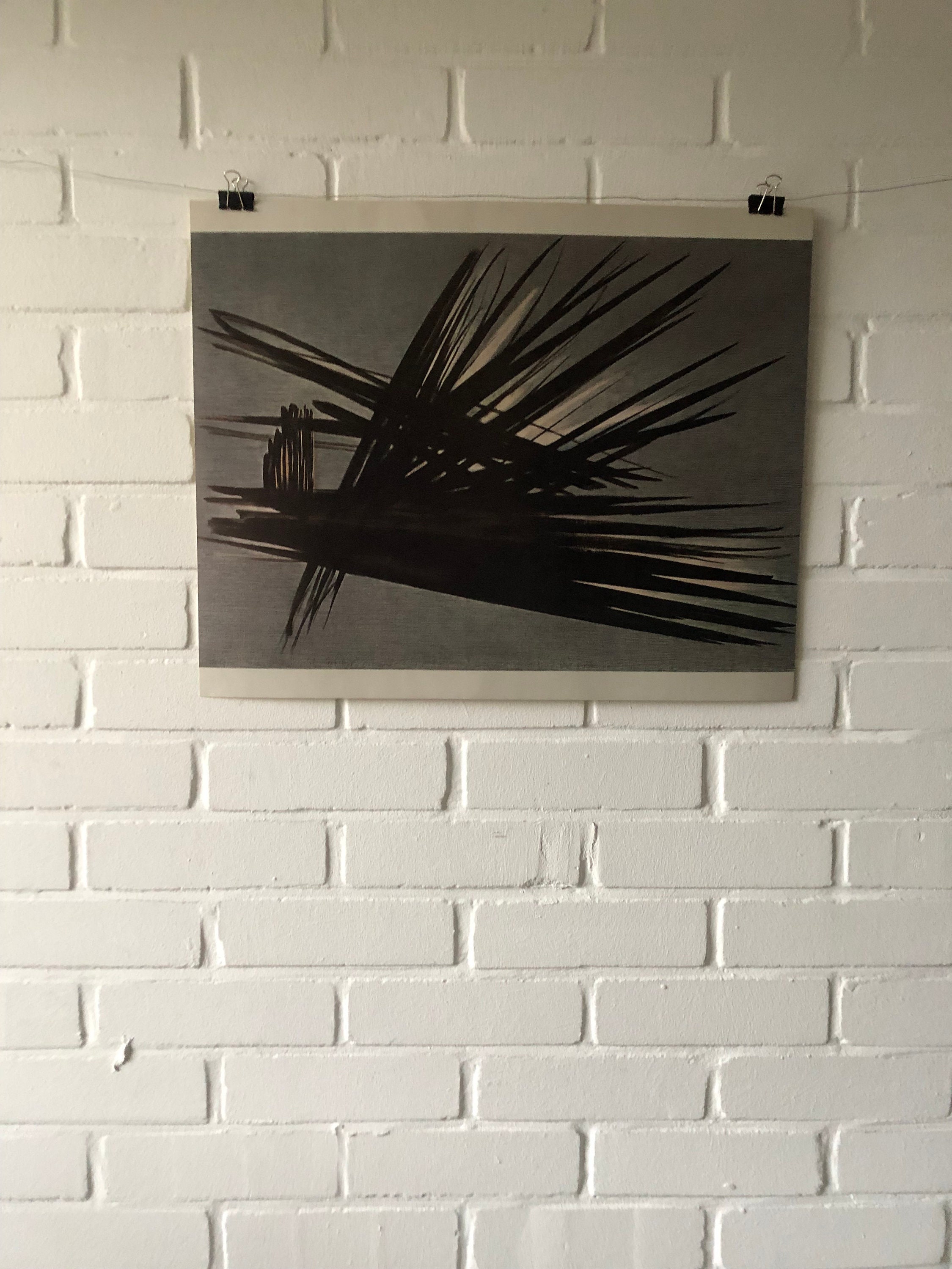 Original poster, 1970, Hartung, Museum Folkwang, vintage, graphic, modern art, artist, Essen, Lucerne, Vienna, abstract, black, grey
