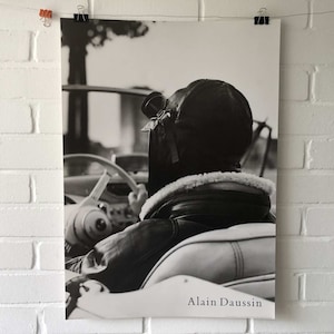 Póster original, 1990, Alain Daussin, carreras de coches, coche clásico, foto, blanco y negro, vintage, retro, música, impresión artística, volante, móvil, arte