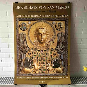 Póster original, 1984, El tesoro de San Marcos, Museo Romano-Germánico, Colonia, Oro, Piedra preciosa, Ángel, Venecia, Icono, Vintage, Retro