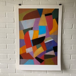 Cartel original, 1992, Otto Freundlich, composición, vintage, decoración, abstracto, arte moderno, rojo, azul, forma, lámina, cartel, museo